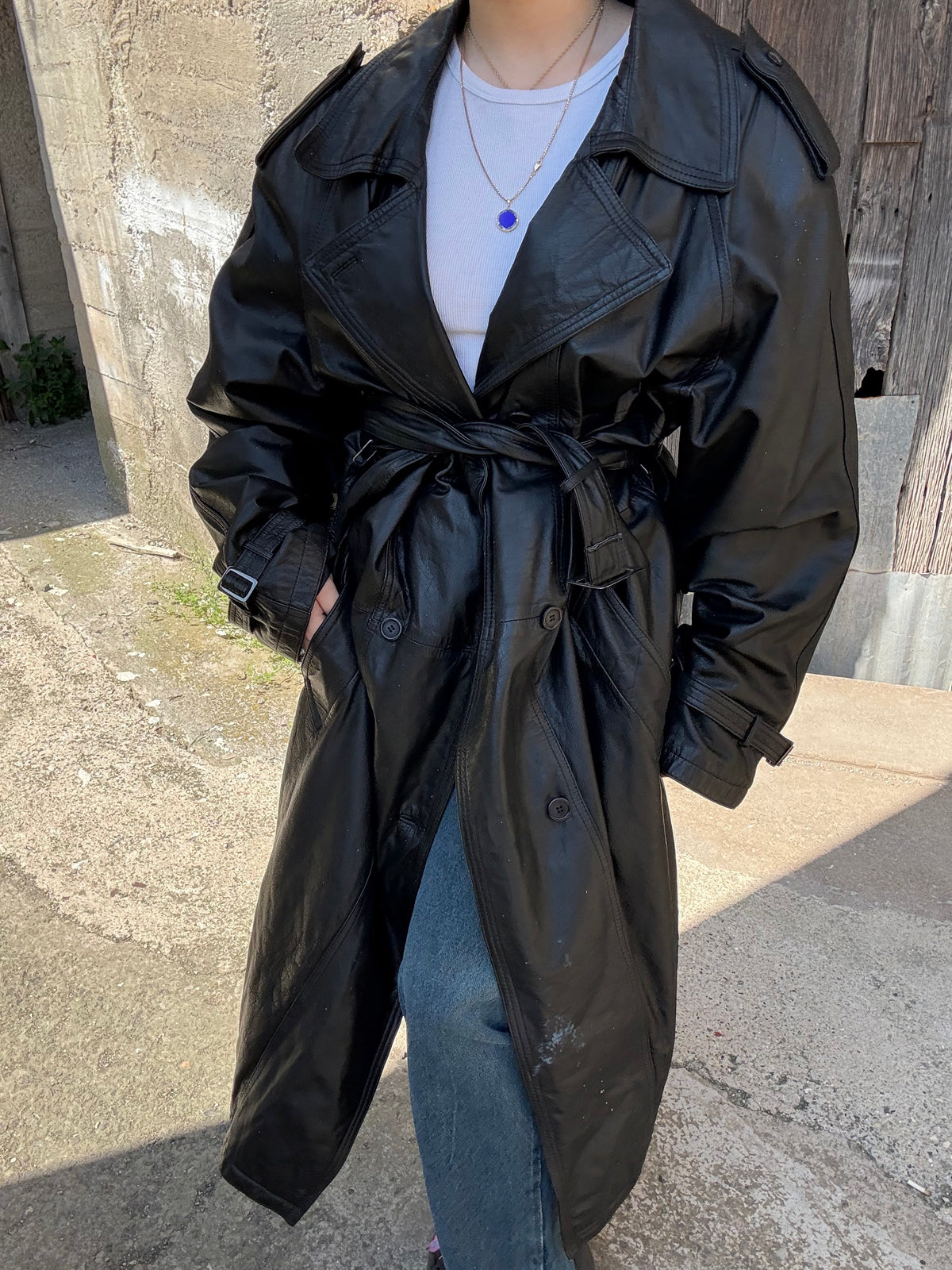 Trench Vera Pelle Doppio Petto